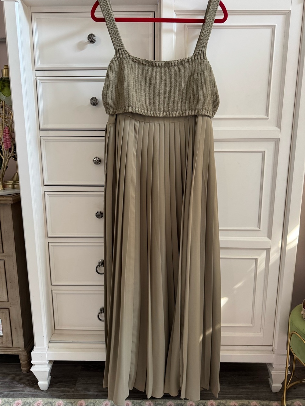 Mare Mare X Anthropologie Olive Maxi Dress with Knit Top and Pleated Skirt
